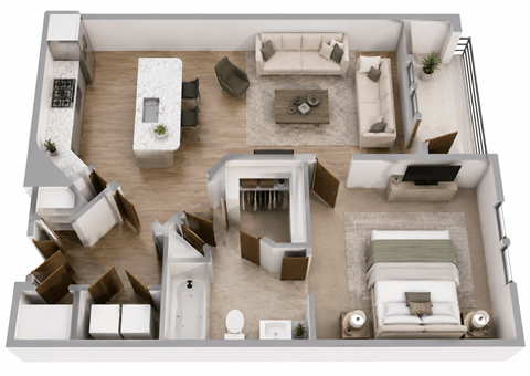Floor plan for 1 bed, 1 bath, 888 sqft